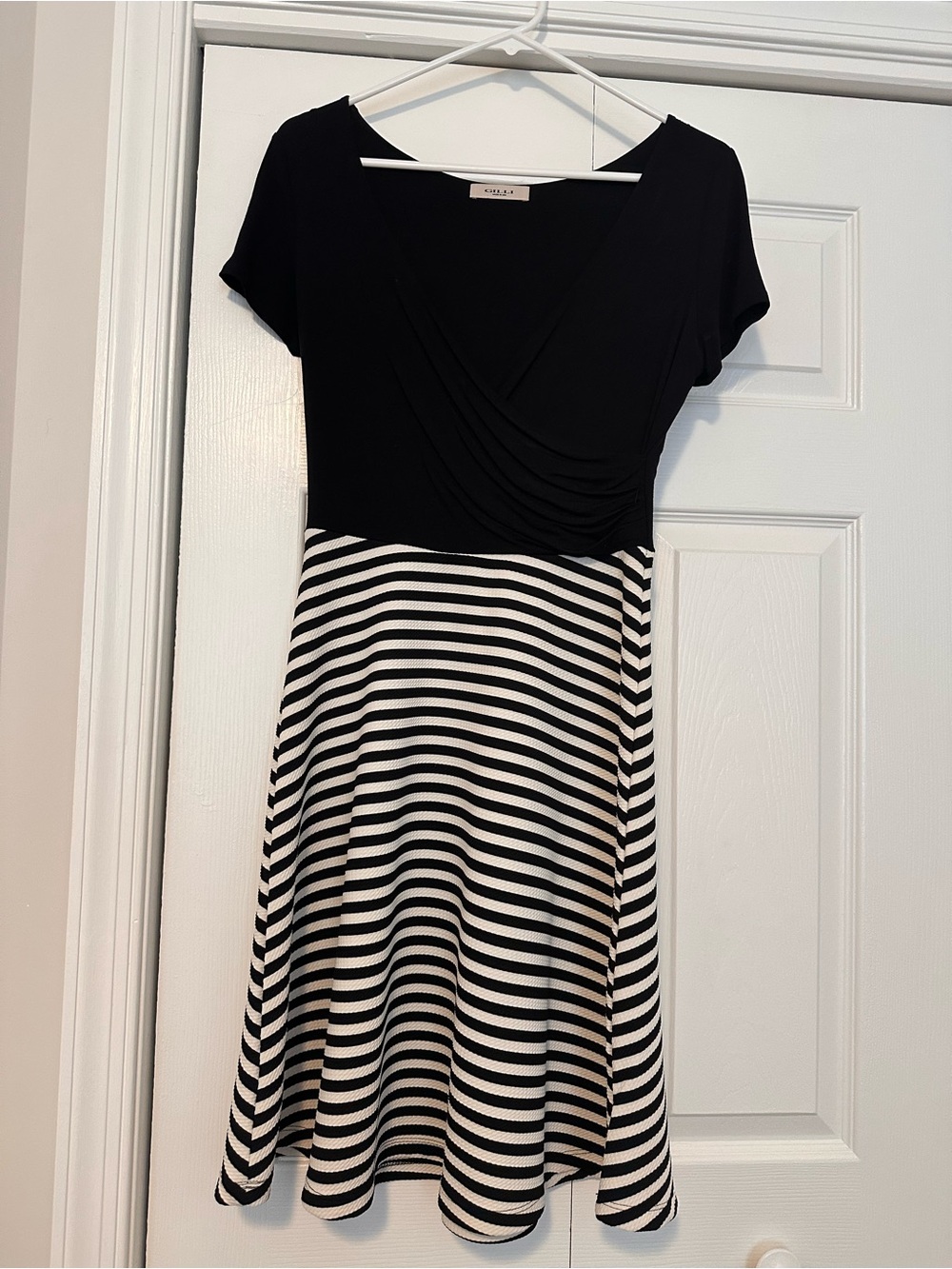 White House Black Market Black and White Striped Fit-and-Flare Dress